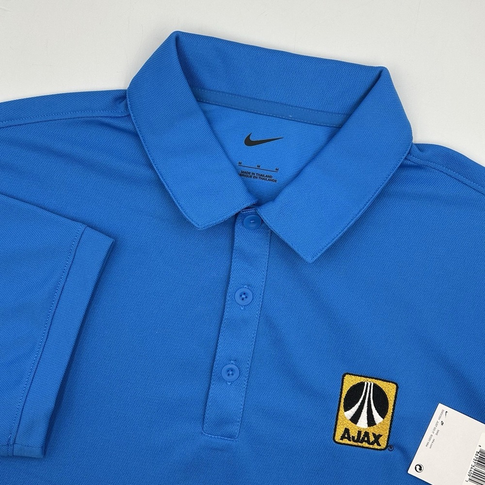 New‎ with Tags AJAX Nike Blue Polo Shirt Men's Medium Chest Logo 100% Polyester